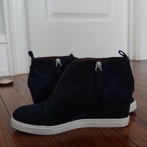 Navy Suede Wedge Ankle Boots